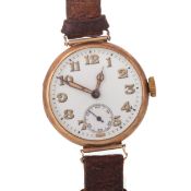 NINE CARAT GOLD MANUAL WIND TRENCH WATCH,