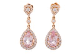CERTIFICATED PAIR OF MORGANITE AND DIAMOND EARRINGS,