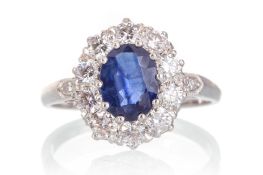 SAPPHIRE AND DIAMOND CLUSTER RING,