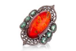 AMBER AND DIAMOND COCKTAIL RING,