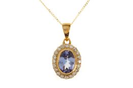 TANZANITE AND DIAMOND PENDANT,