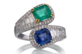 SAPPHIRE, EMERALD AND DIAMOND RING,