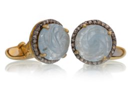 PAIR OF AQUAMARINE AND DIAMOND CUFFLINKS,