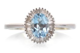 AQUAMARINE AND DIAMOND RING,
