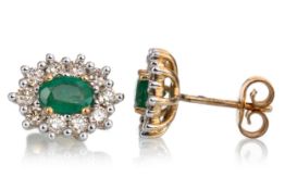 EMERALD AND DIAMOND STUD EARRINGS,