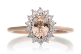 MORGANITE AND DIAMOND CLUSTER RING,