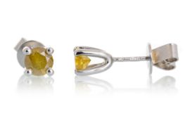 PAIR OF TREATED YELLOW DIAMOND EARRINGS, IN PLATINUM
