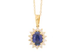 SAPPHIRE AND DIAMOND PENDANT,