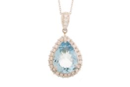AQUAMARINE AND DIAMOND PENDANT,