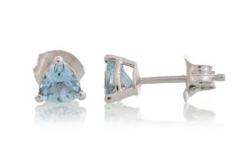 PAIR OF AQUAMARINE STUD EARRINGS,