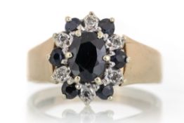 SAPPHIRE AND DIAMOND CLUSTER RING,