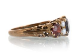 GARNET AND SEED PEARL BOAT SHAPED RING,