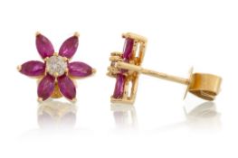 PAIR OF RUBY AND DIAMOND EARRINGS,