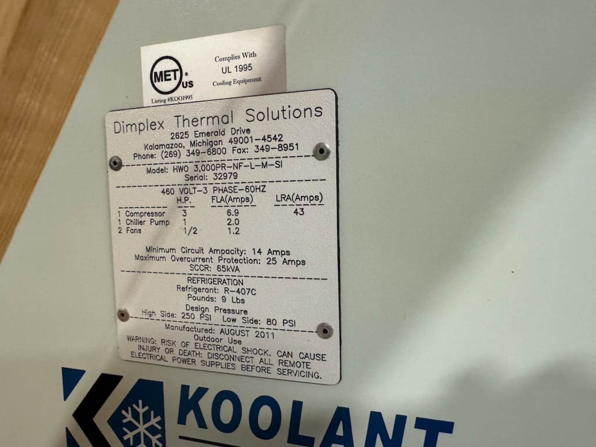 Dimplex Thermal Solutions (Koolant Koolers) Chiller - Image 7 of 7