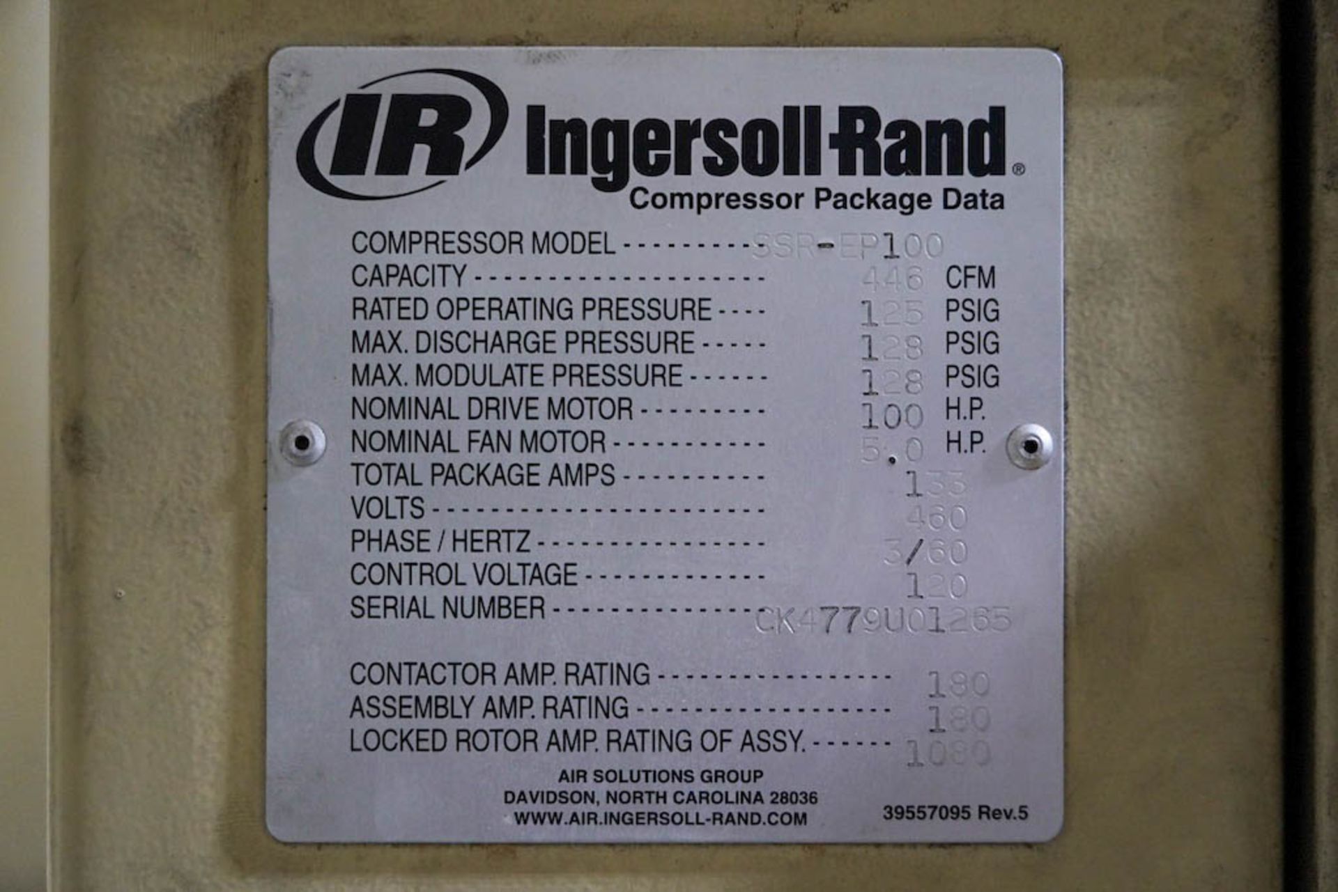 Ingersoll Rand SSR-EP100 Rotary Screw Air Compressor - Image 4 of 4