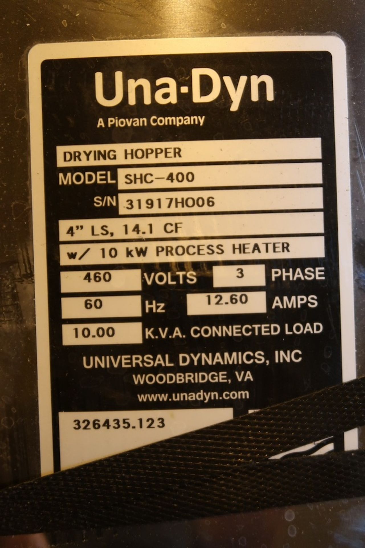 Una-Dyn SHC-400 Material Drying Hopper with Vacuum Material Loader - Bild 3 aus 3