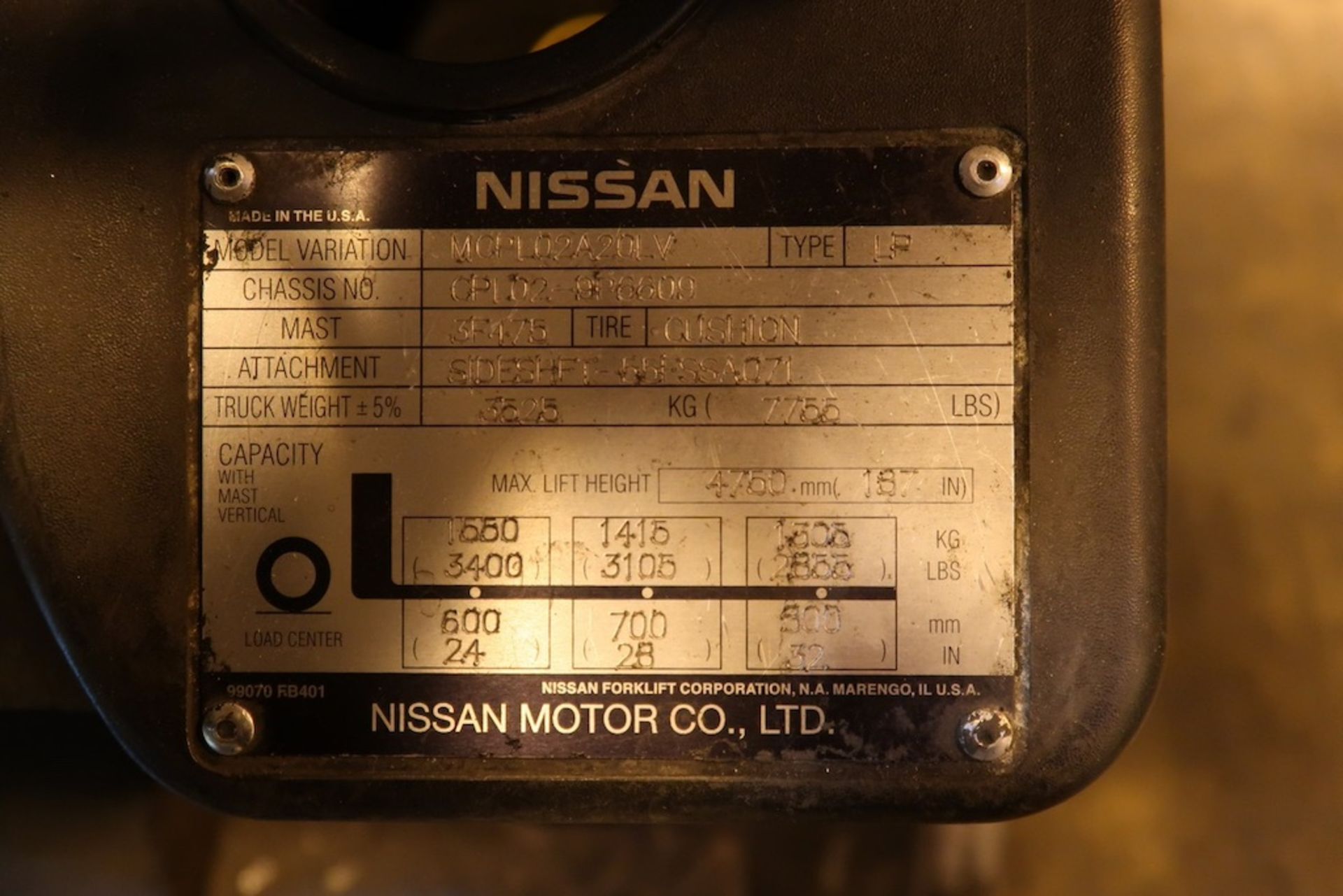 Nissan 3400-Lb. LP Fork Lift Truck - Image 13 of 13