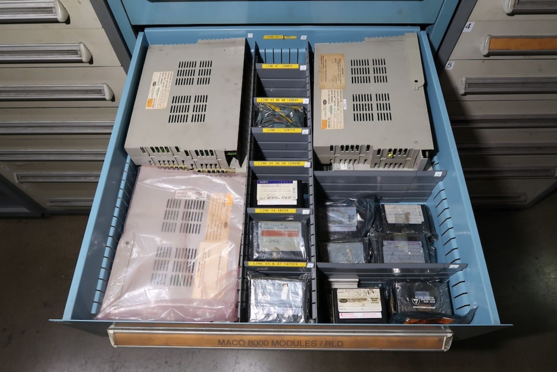 Vidmar 7-Drawer Heavy Duty Storage Cabinet with Misc. IBM Spare Parts, Relays, Bearing, Etc. - Image 4 of 8