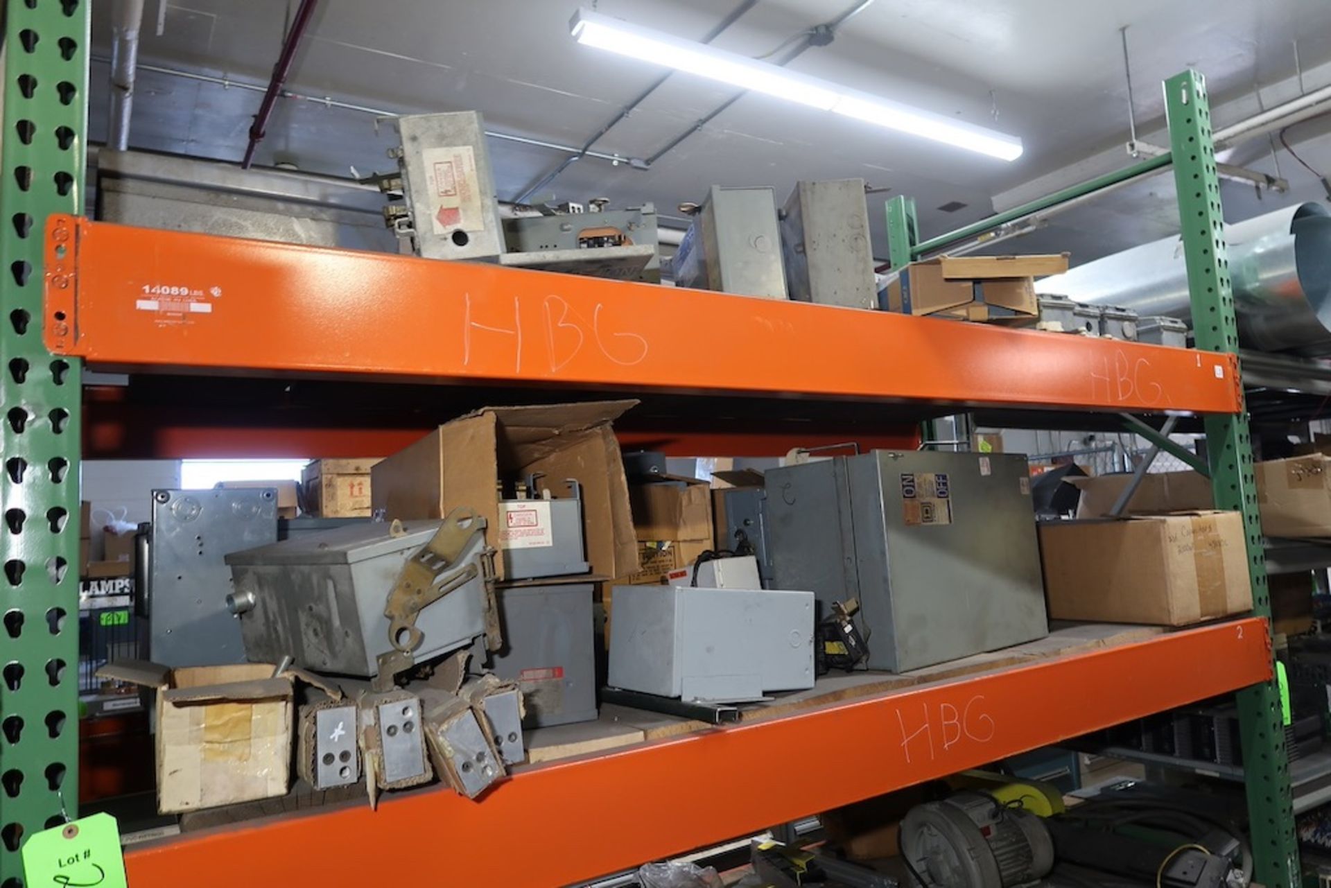 (1) Section of Pallet Racking with Misc. Spare Parts, Disconnect Switches, Maguire Weigh Scale Blend - Image 7 of 9