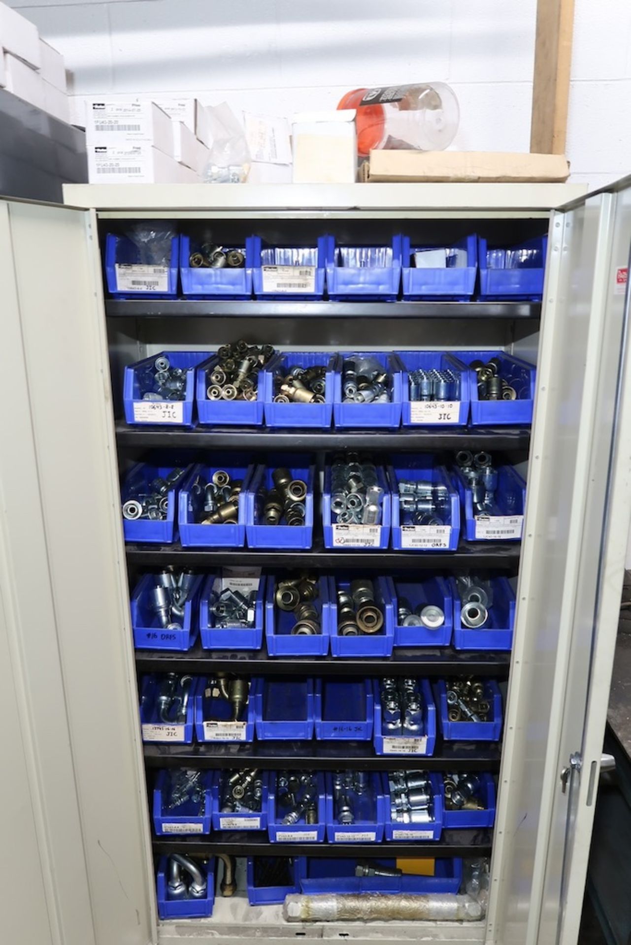 (1) Shelving Unit and (2) 2-Door Cabinets with Assorted Hydraulic Fittings - Image 5 of 5