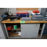 Sliding Door Cabinet/ Woodtop Workbench with Tap and Die Sets, Etc.