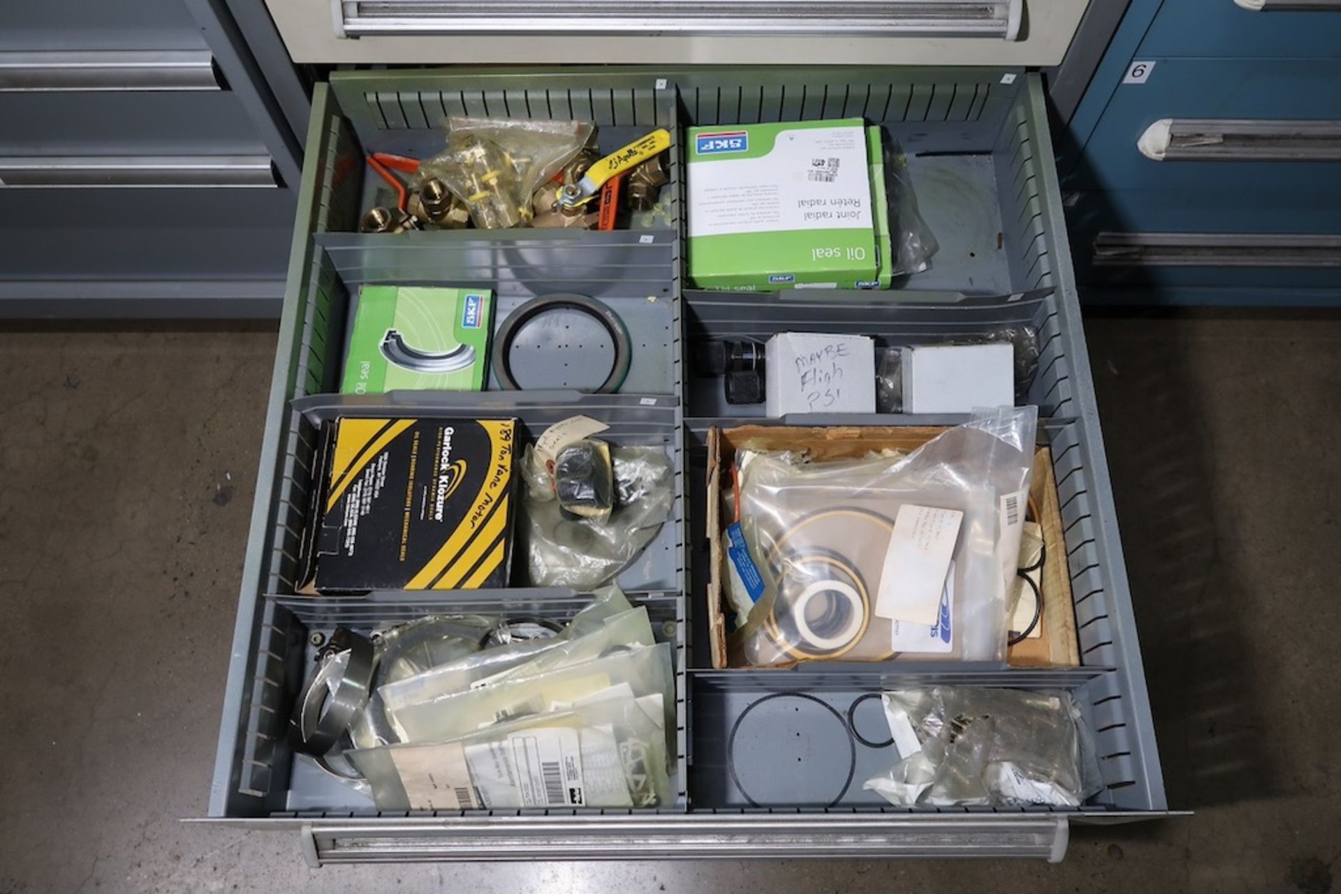 Vidmar 9-Drawer Heavy Duty Storage Cabinet with Misc. IBM Spare Parts, Fittings, IDEC Relays, Etc. - Image 9 of 10