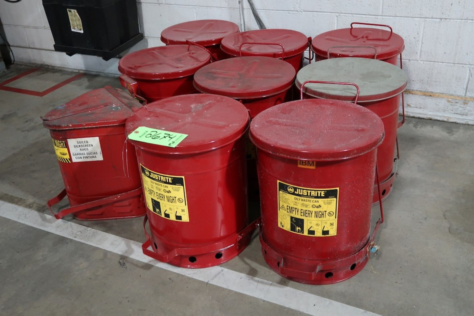 (9) Justrite Oily Waste Cans