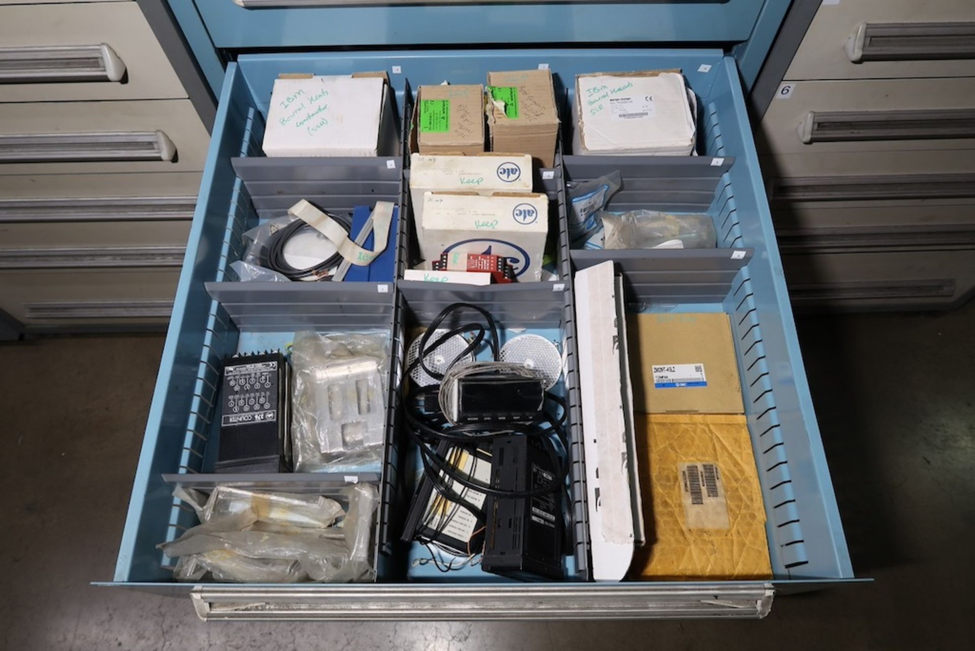 Vidmar 7-Drawer Heavy Duty Storage Cabinet with Misc. IBM Spare Parts, Relays, Bearing, Etc. - Image 5 of 8