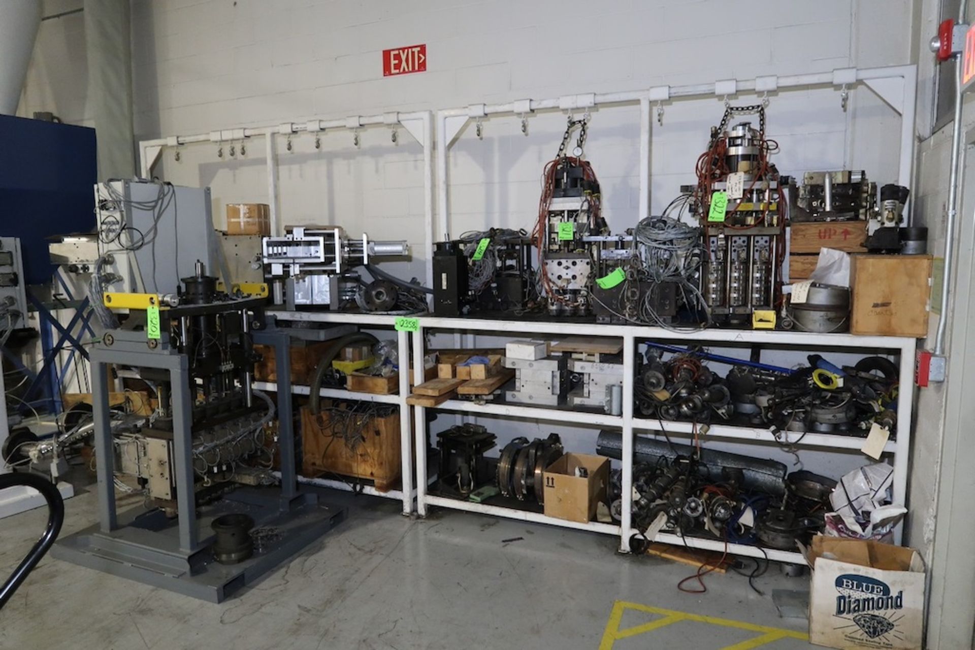 (2) Racks with Assorted Extruder Head Parts, Screen Changer, Etc.