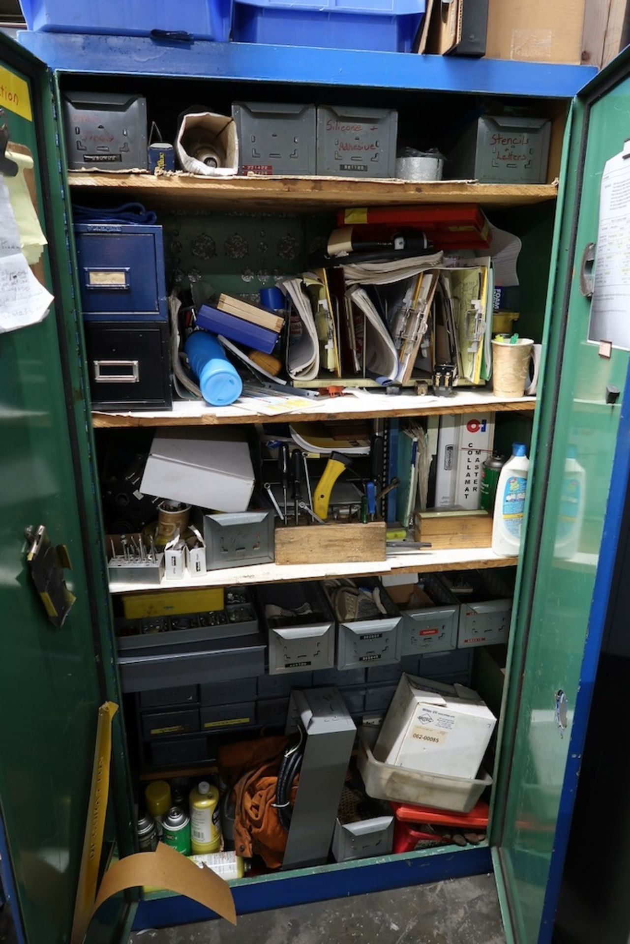 Workbench, Table, 2-Door Cabinets, Parts Organizers and Carts with Misc. Contents - Image 6 of 11