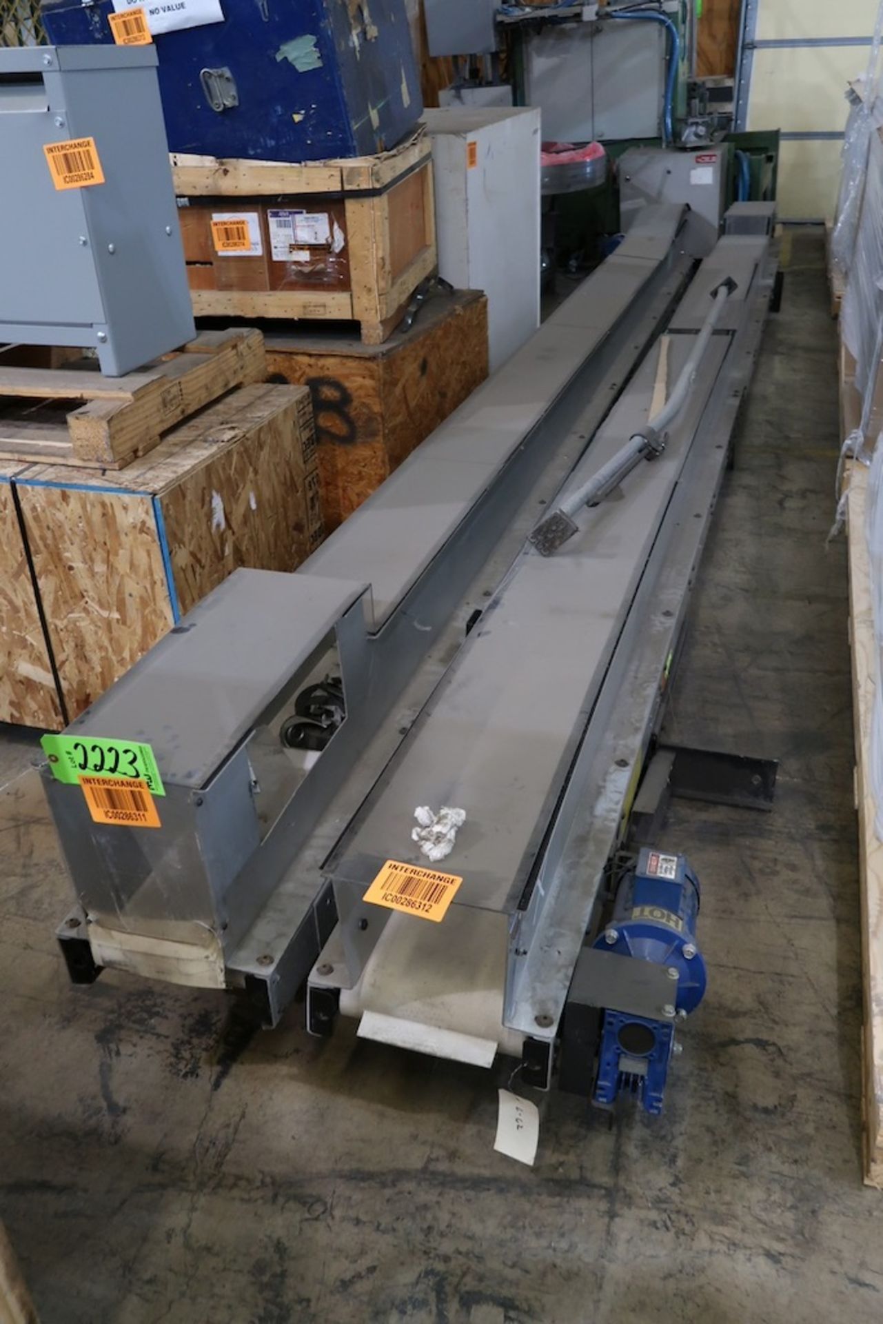 (2) EMI Motorized Belt Conveyors with 60" Accumulation Table, Rotary Feeder, Etc.