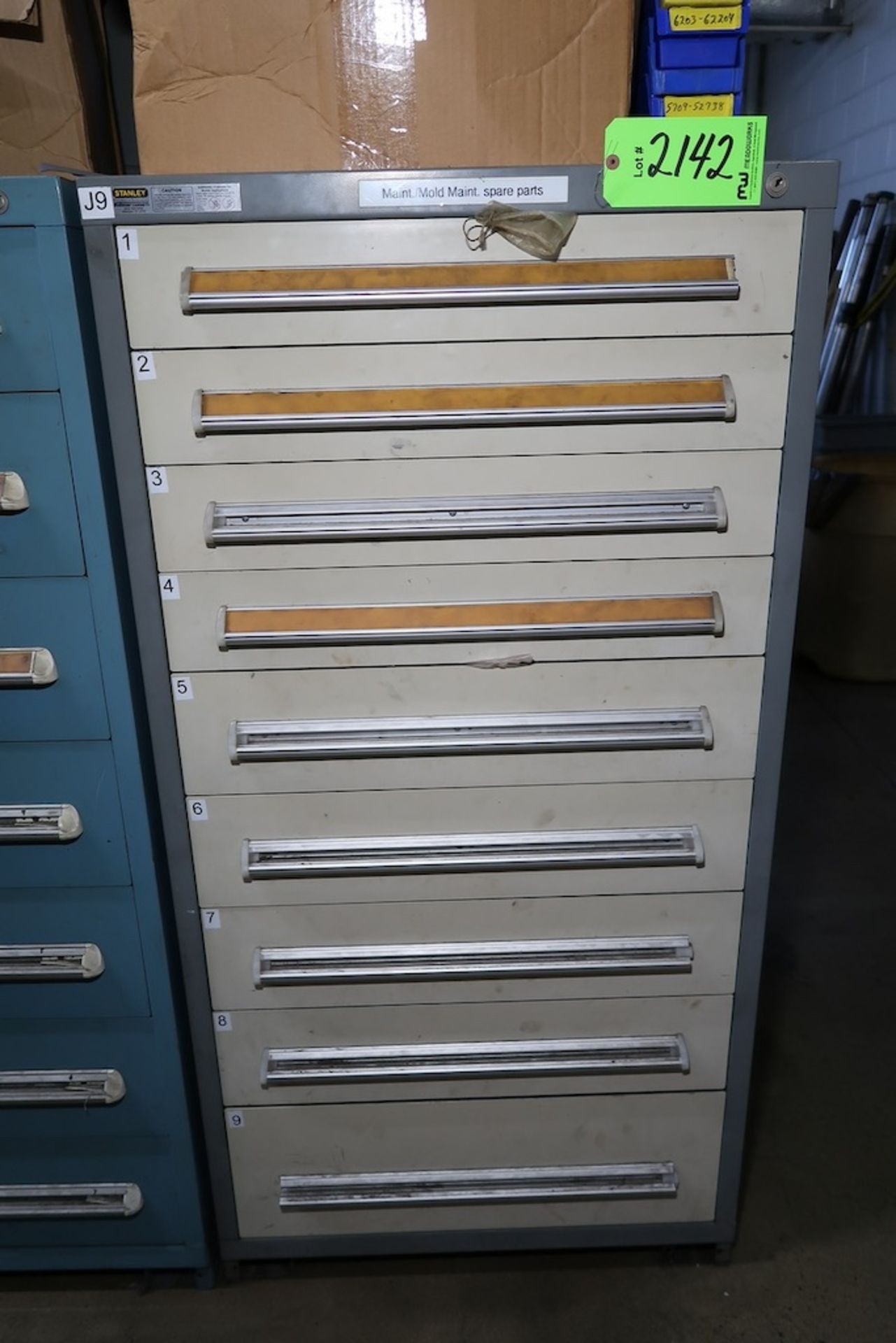 Vidmar 9-Drawer Heavy Duty Storage Cabinet with Misc. Spare Parts, Hardware, Fittings, Etc.