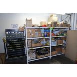 Steel Rack with Assorted Techne Spare Parts, Bushings Motors, Etc.
