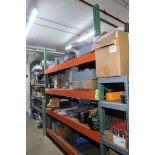 (1) Section of Pallet Racking with Misc. Spare Parts, Disconnect Switches, Maguire Weigh Scale Blend