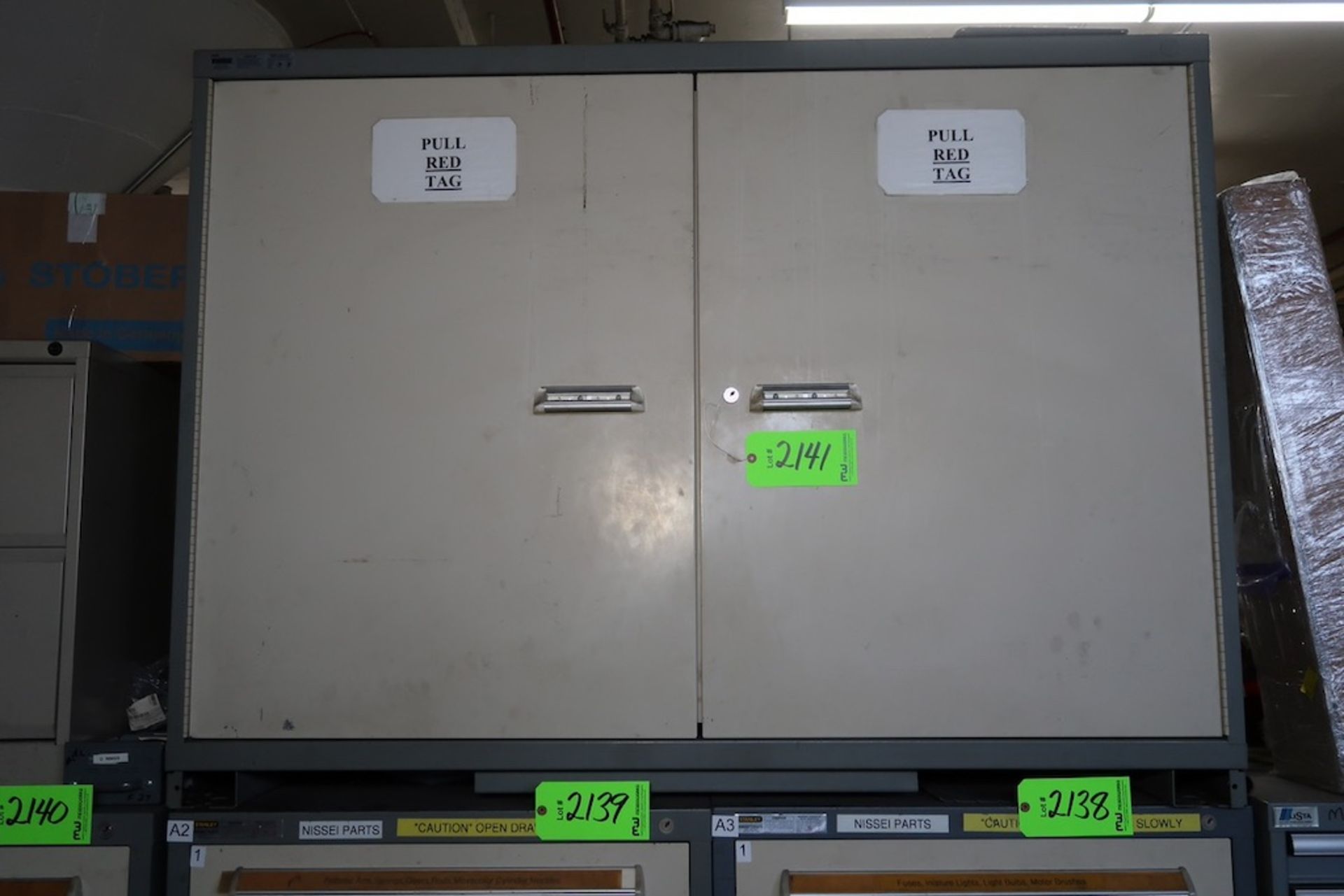 Vidmar 2-Door Heavy Duty Storage Cabinet with Misc. Spare Parts, Hydraulic Cylinder Kits, Etc.