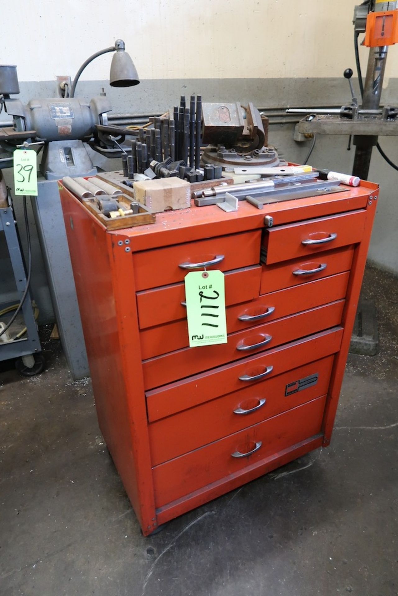 9-Drawer Tool Cart with Assorted Mill Set-Up Tooling and Hardware, Etc.