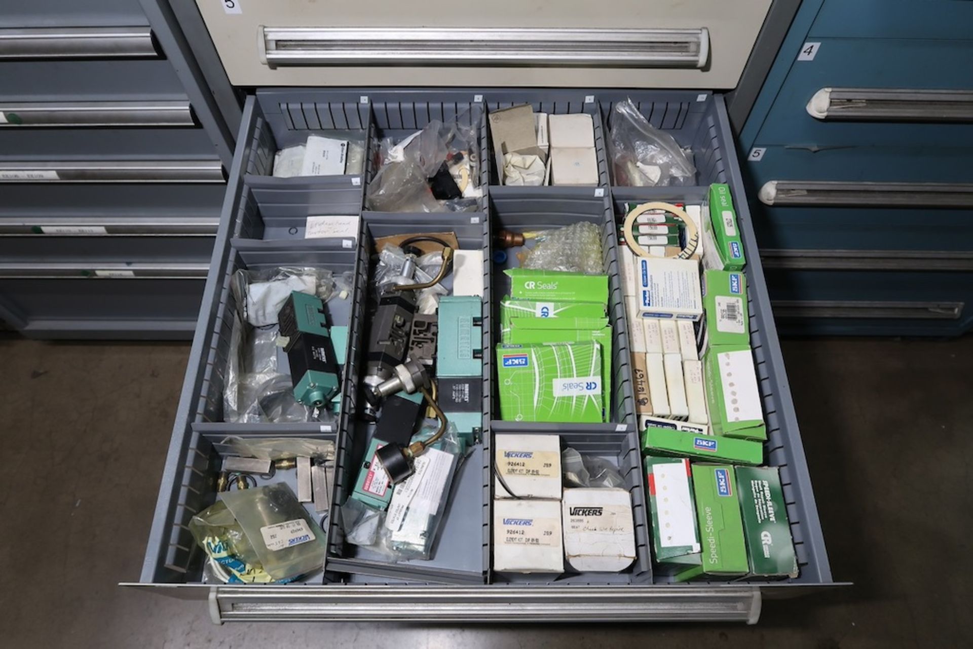 Vidmar 9-Drawer Heavy Duty Storage Cabinet with Misc. IBM Spare Parts, Fittings, IDEC Relays, Etc. - Image 7 of 10