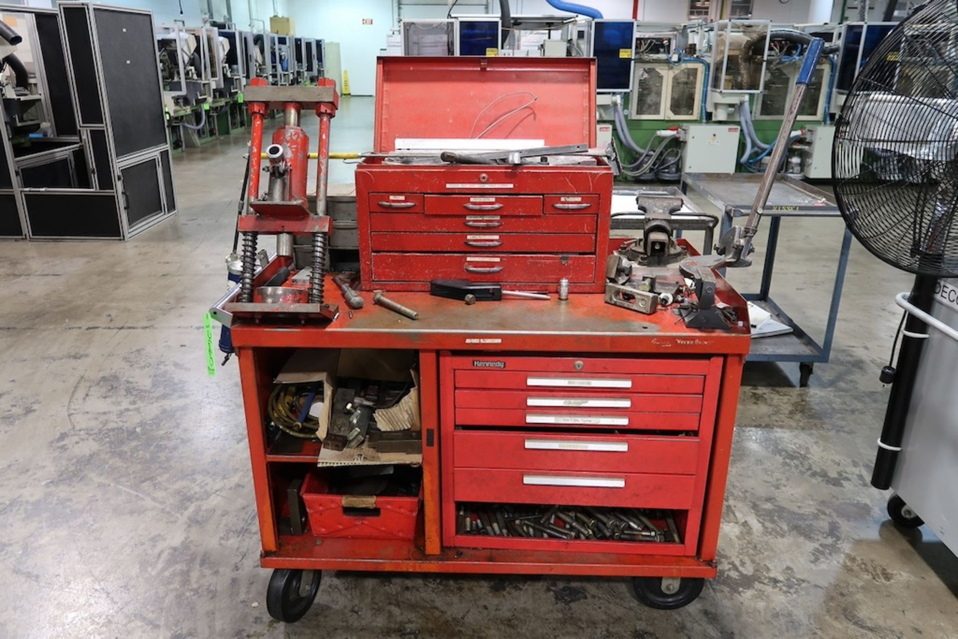 48" x 26" Tool Cart with Hydraulic Crimper, 4" Bench Vise, Etc.