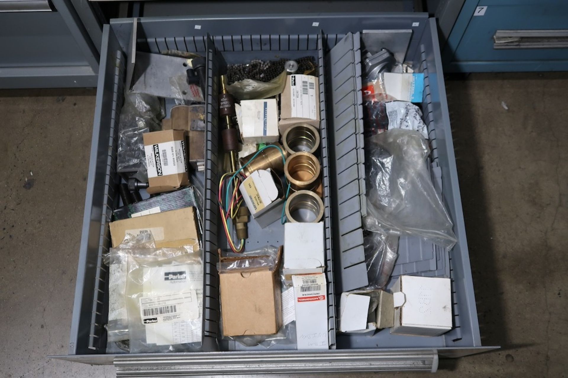 Vidmar 9-Drawer Heavy Duty Storage Cabinet with Misc. IBM Spare Parts, Fittings, IDEC Relays, Etc. - Image 10 of 10