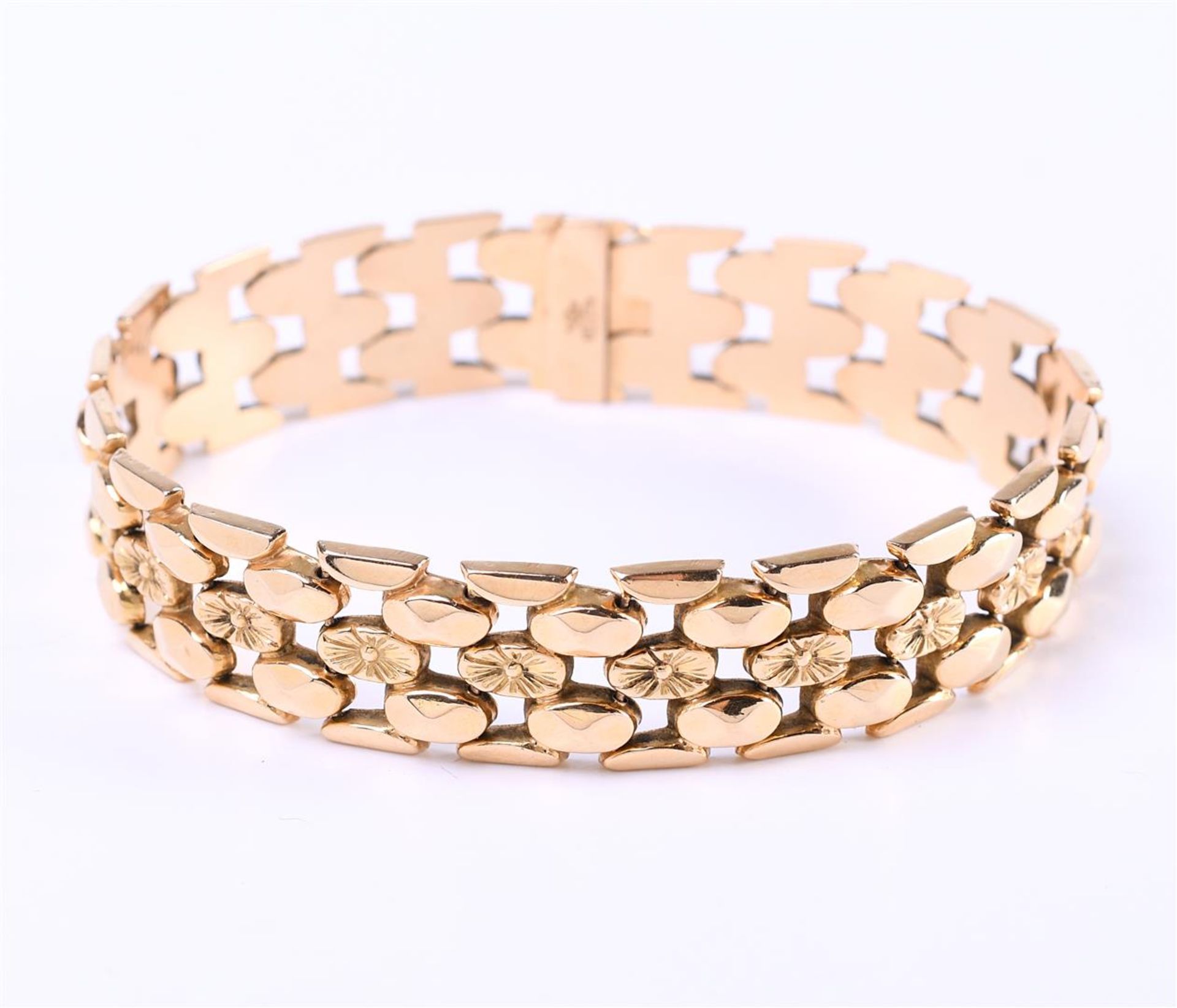 18 kt yellow gold women's bracelet, flat fantasy link