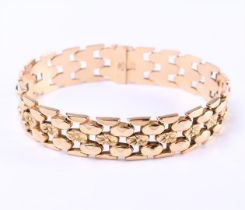 18 kt yellow gold women's bracelet, flat fantasy link