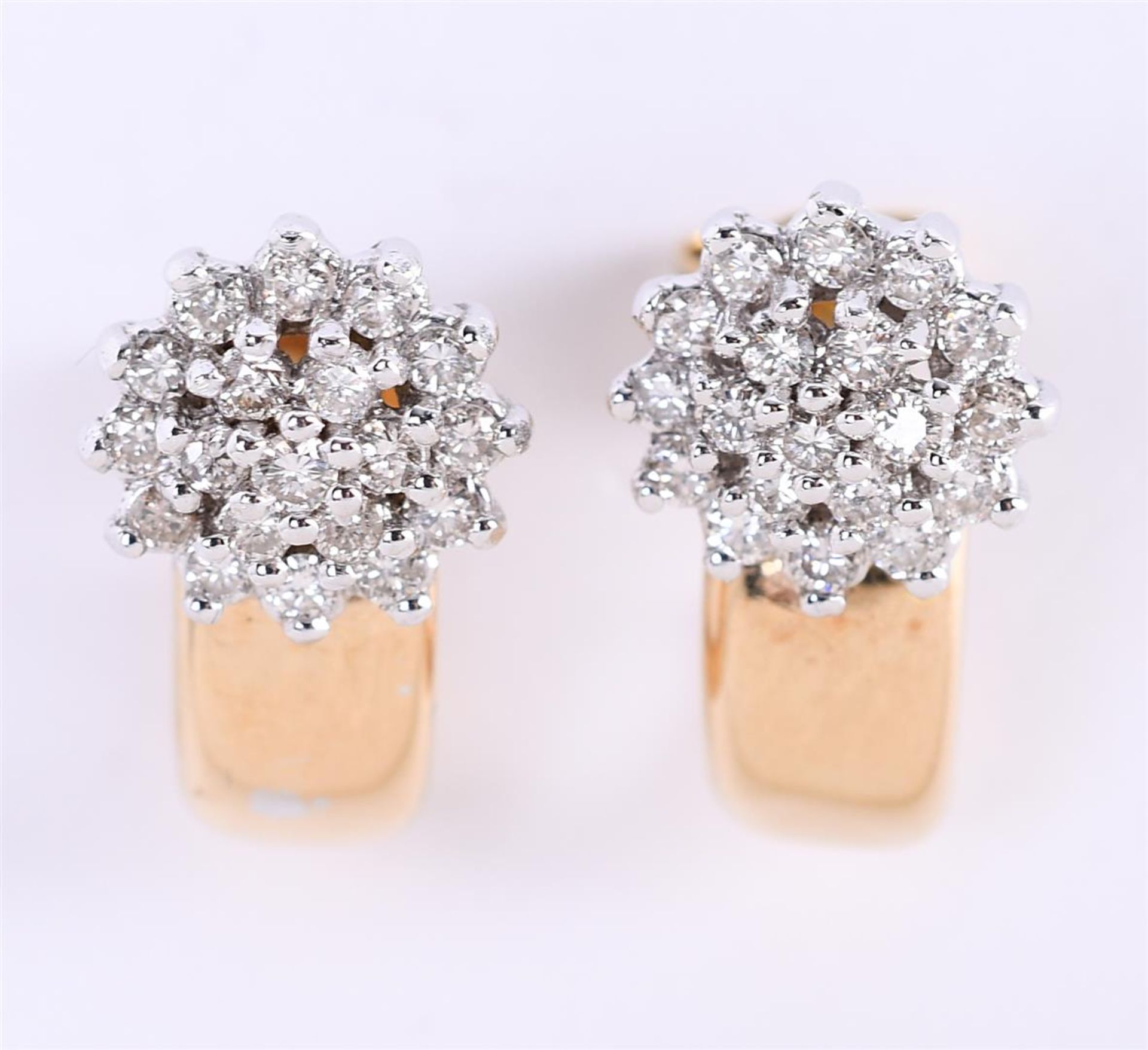 14 carat bicolor gold ladies' cluster earrings, the diamonds are set in a white gold