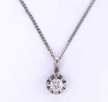 14kt white gold solitaire pendant and fine gourmet link chain