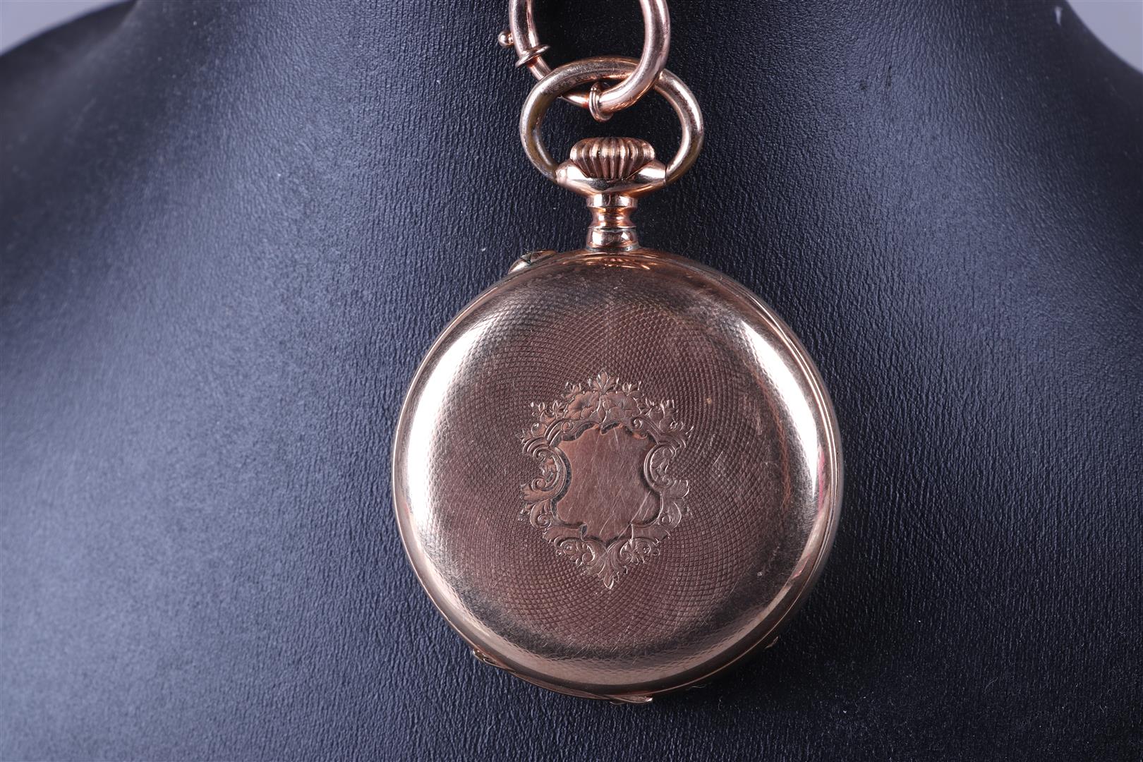 A yellow gold (14kt) Swiss pocket watch with inscription - Image 4 of 14