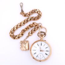 A yellow gold (14kt) Swiss pocket watch with inscription