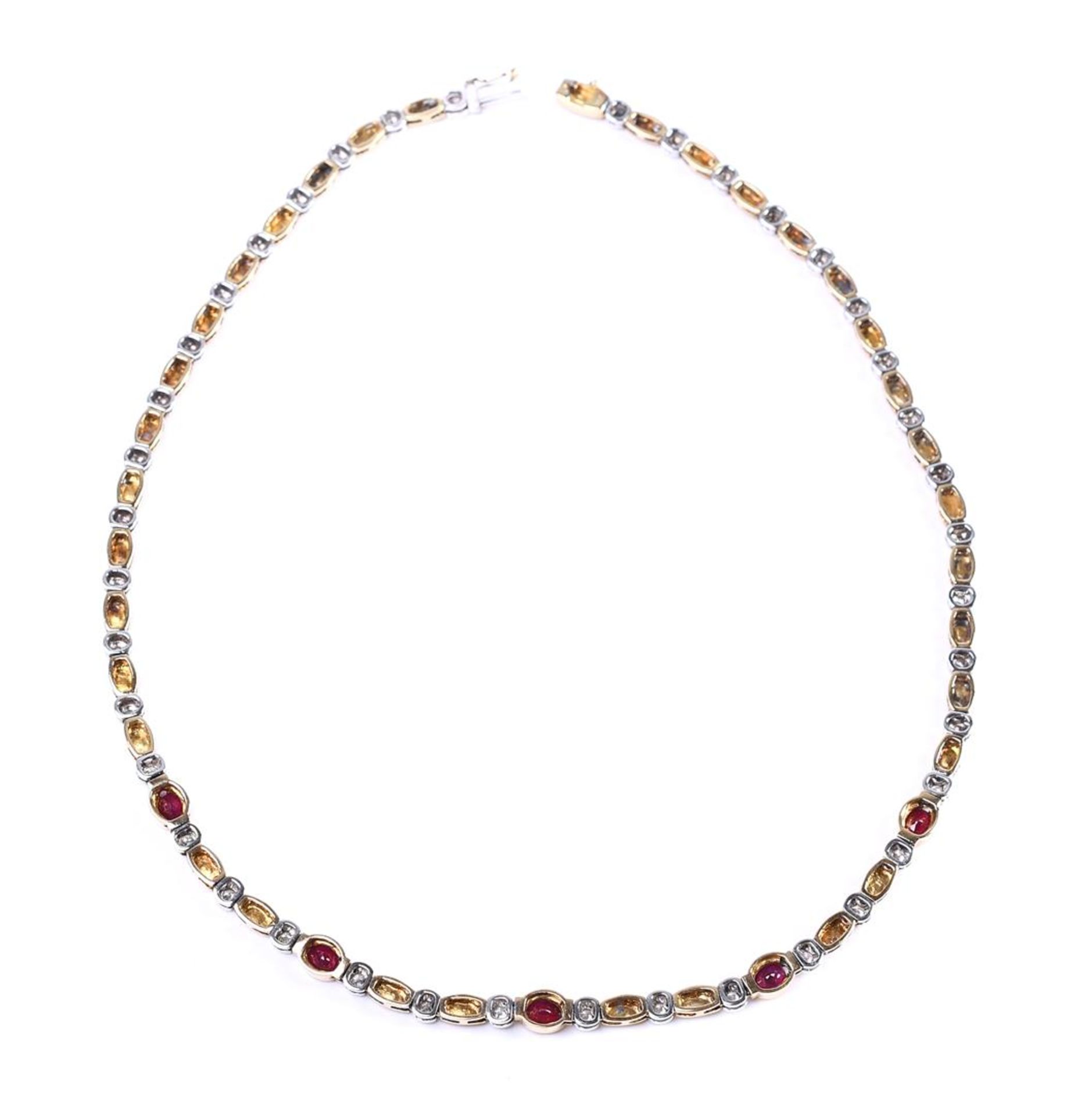 18 carat bicolor ladies necklace, alternating with round polished and oval matted links - Bild 4 aus 6