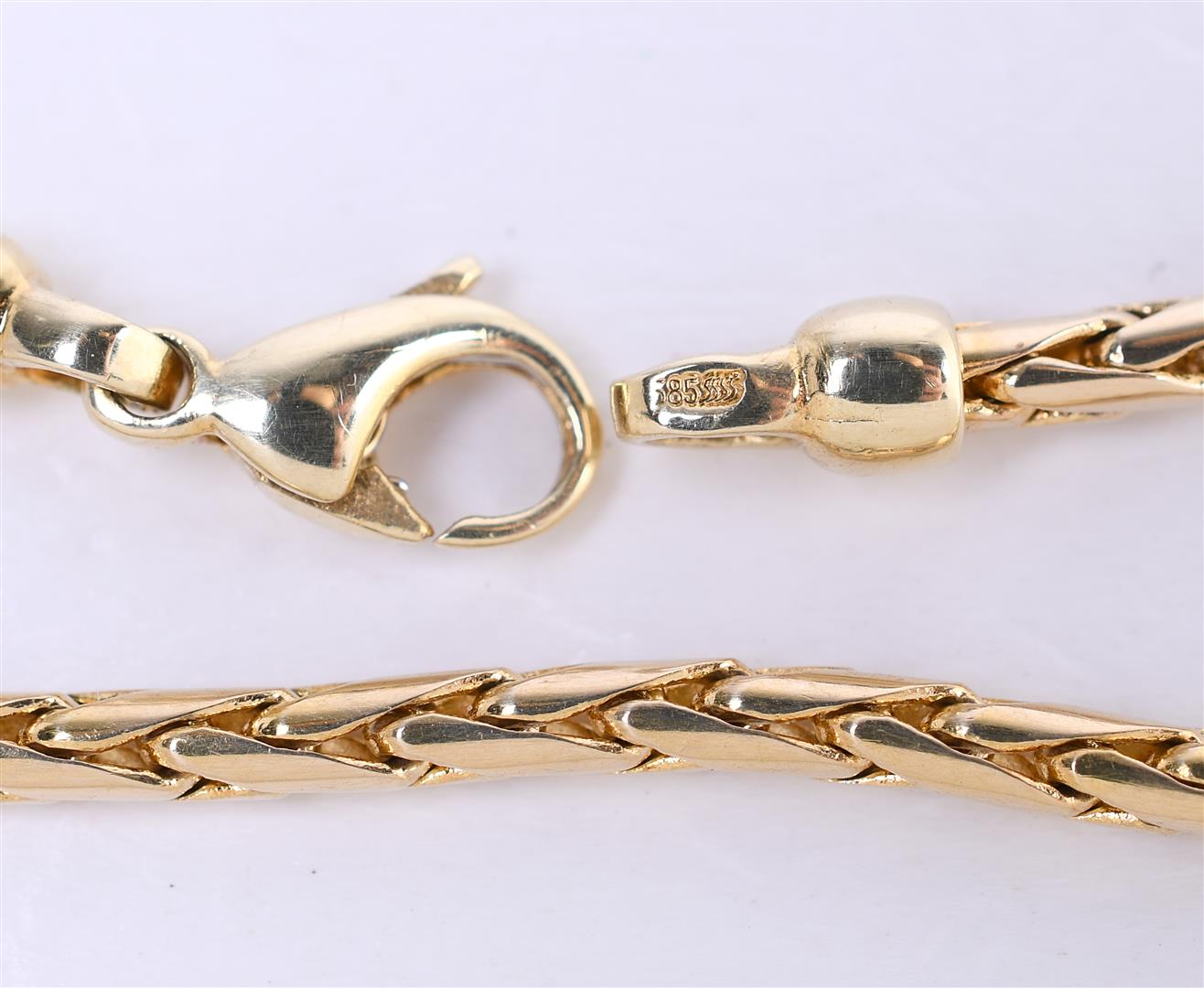 14 kt yellow gold solid foxtail necklace. Length 42 cm, width 2 mm. Hallmarks present - Image 4 of 4