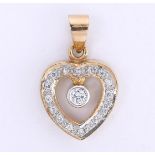 18 kt yellow gold heart pendant with moving diamond