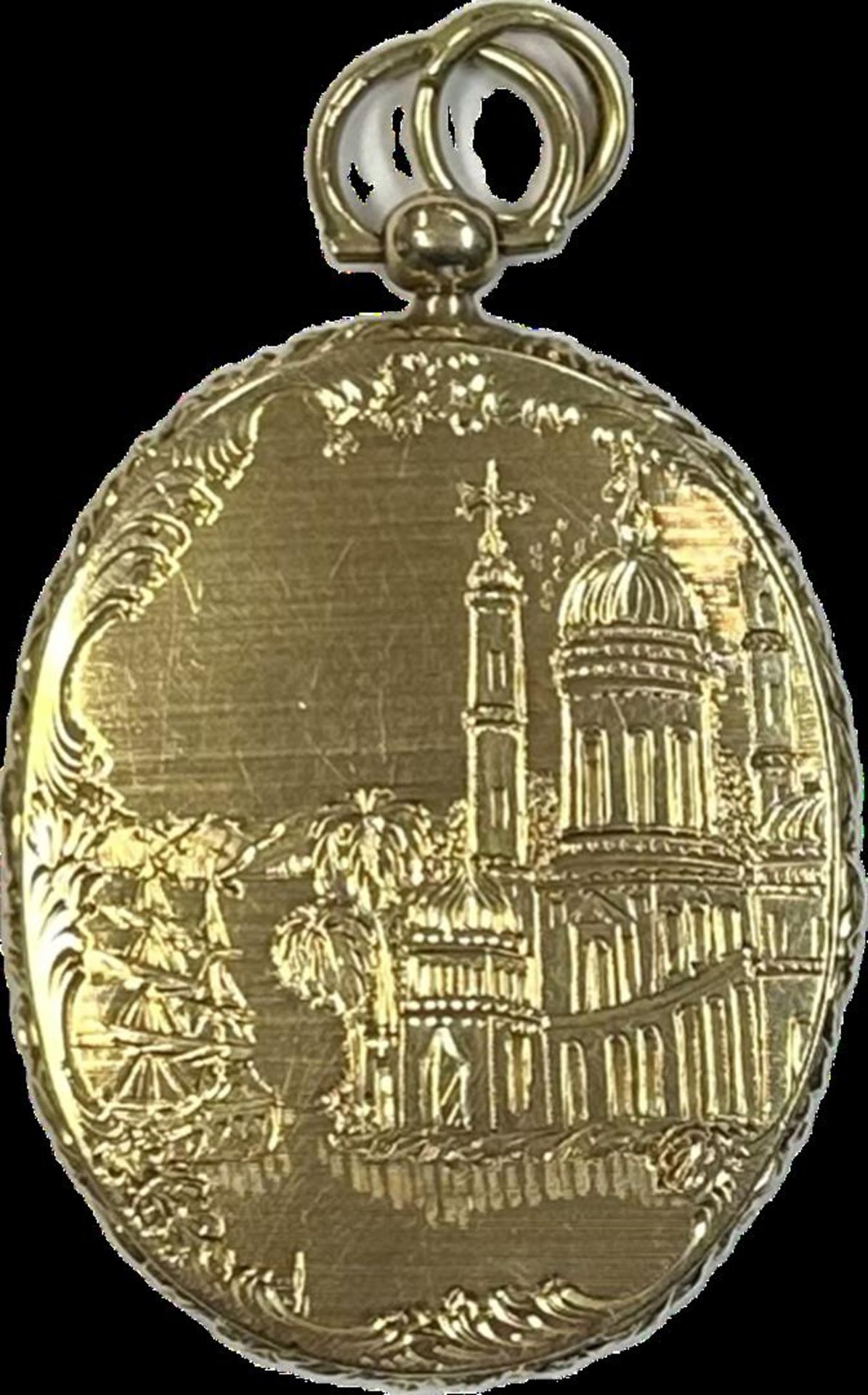 14 kt yellow gold amulet / medallion with engraving of St. Peter's Basilica in Rome