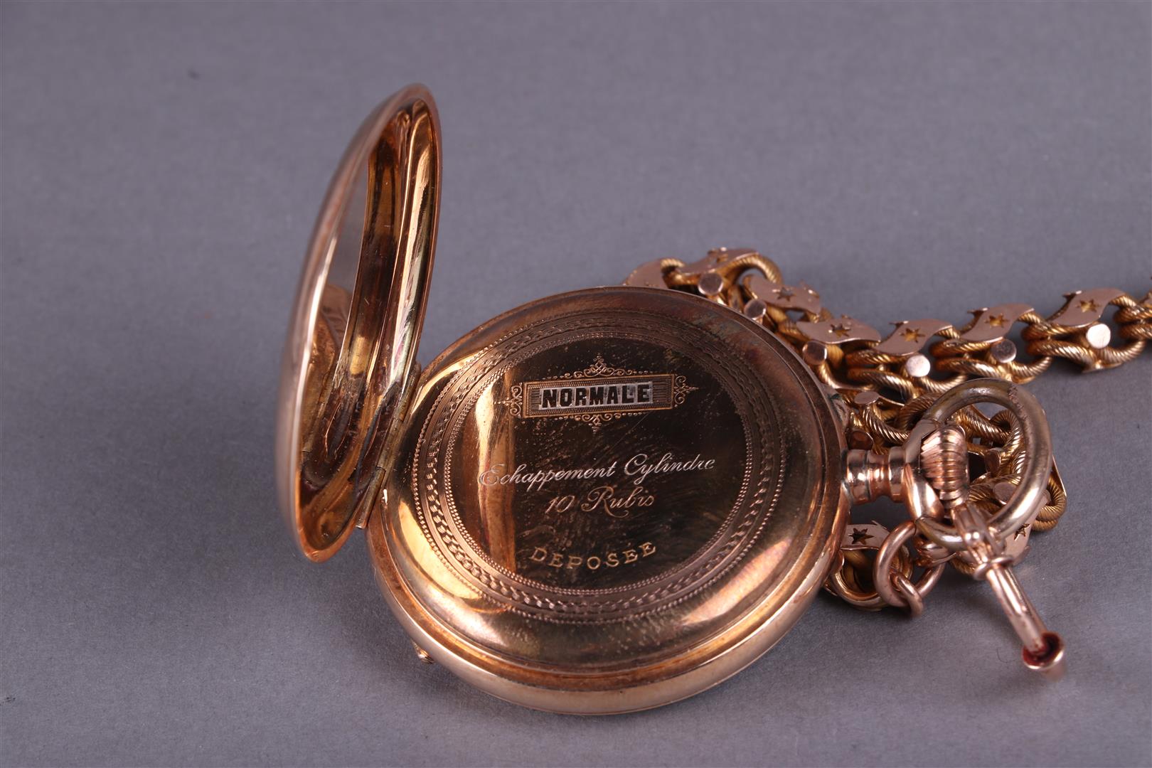 A yellow gold (14kt) Swiss pocket watch with inscription - Image 5 of 14